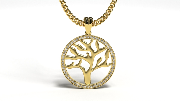 hanger levensboom, goud met diamant. Model H2