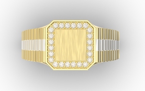 wit met geel gouden zegelring, model HR5 met diamant