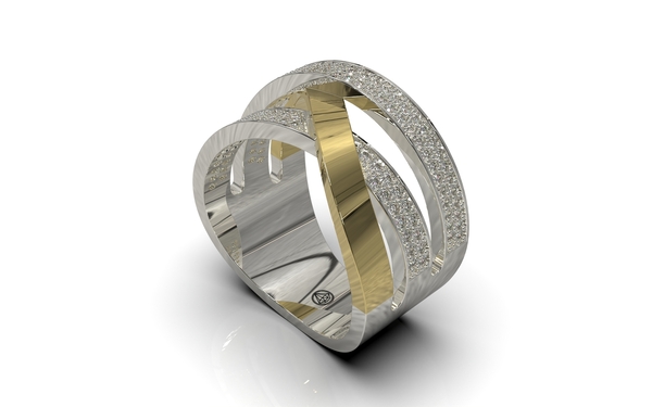 gouden cross over ring gezet met diamant. Model FR31