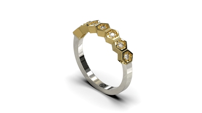 Gouden ring model AR2 wit met geel goud en diamant.