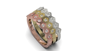 Set van drie ringen model AR2, divers kleuren goud met diamant.