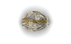 Wit met geel gouden kabelring, fantasie ring met diamant.