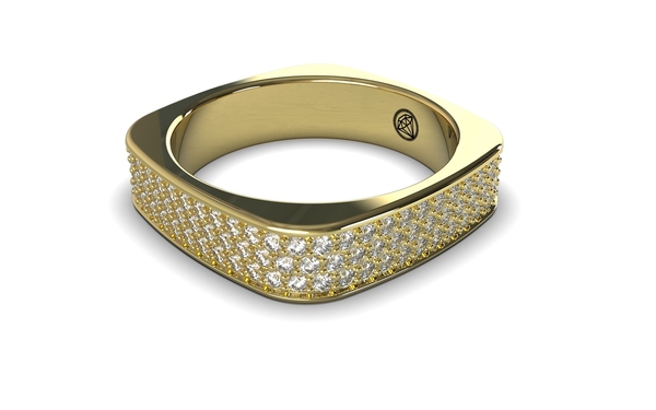 Gouden ring helemaal rond pavé gezet met diamant.