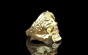 Skull ring, doodskop ring, doodshoofd ring, goud model HR16