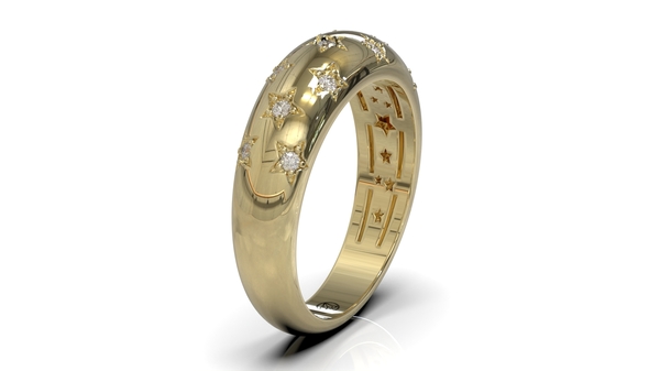 Gouden bolle ring met diamant in sterzetting, Model FR30