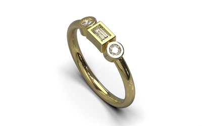 gouden ring met Baquette geslepen diamant.